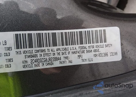 2018 Dodge Grand Caravan Sxt из США, поврежденный, VIN 2C4RDGCG0JR239844